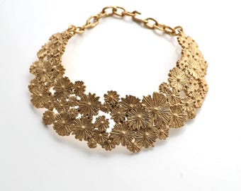 BICHE de BERE PARIS Rare Gold Breastplate Necklace with Flower Motifs from the 90s