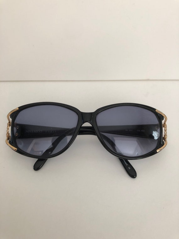 Nina Ricci Black and Gold Sunglasses Blue Lenses … - image 7