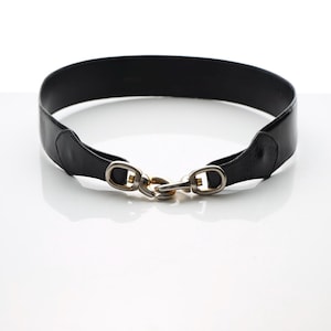 Céline Paris Black Patent Leather Belt with Gold Buckle 80s image 1