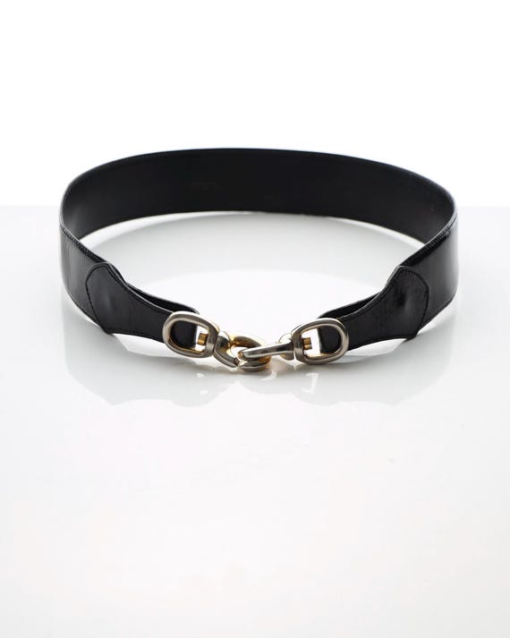 Céline Paris Ceinture Cuir Verni  Noir Boucle Dorée Années 80