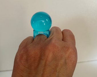Carlo Pagani Mir Lucite Blue Turquoise Ring With Box and Certificate of Authenticity