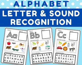 Letter Recognition Preschool, PreK, Kindergarten Beginning Sound Identification Alphabet Practice Printable, PDF Worksheet Activity Download