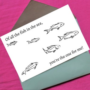 Jolie carte de Saint-Valentin drôle imprimable PDF et PNG, carte pour lui, poisson dans la mer, téléchargement immédiat, carte pliable, joyeuse Saint-Valentin
