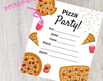 Pizza Party Invitation. Pizza Birthday Party Printable Instant Download Digital Invite, Digital invite for pizza birthday party invitation