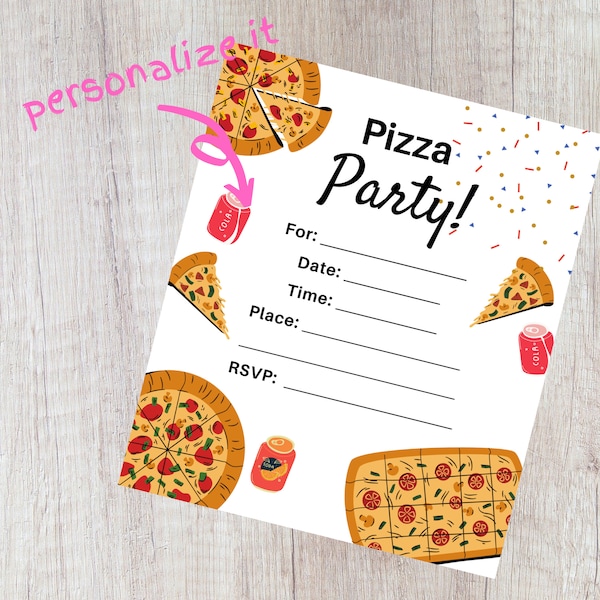 Pizza Party Invitation. Pizza Birthday Party Printable Instant Download Digital Invite, Digital invite for pizza birthday party invitation