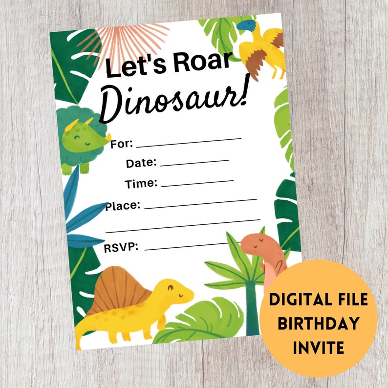 Dinosaur Birthday Party Invitation. Printable Instant Download Digital