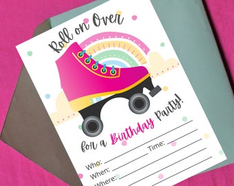 Roller Skate Invitation for Birthday Party. Printable Instant Download Digital Invite