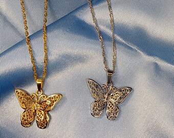 Double Wing Butterfly Stainless Steel 18k Gold Plated Fade Resistant