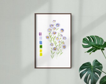 September Birthday flower, Aster Flower, Purple Flower, Birth flower art, Watercolor Painting, Botanical Print, Floral ArtBirthday Gift