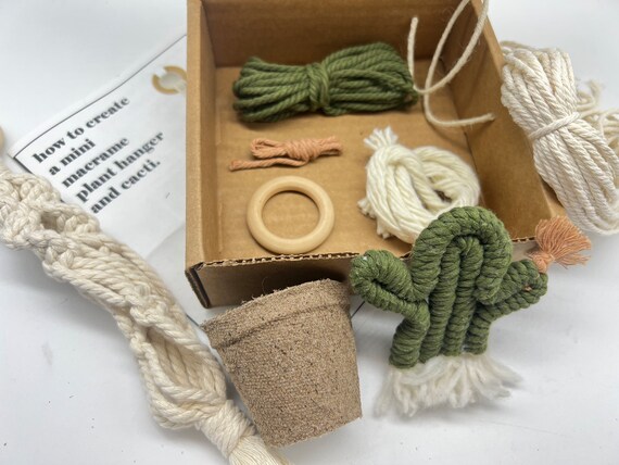 Macramé Hanger & Cacti DIY Kit / DIY Macramé Cacti Kit / Mini Plant Hanger  / Birthday Gift / Mini Cacti / Craft Kit 