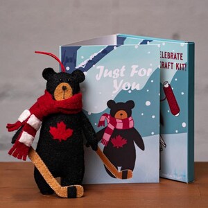 Carte de voeux de hockey avec ours en feutre - avec kit de couture bricolage ours de hockey à l'intérieur