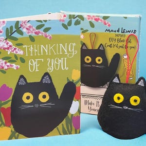 Carte de voeux chat en feutre - avec couture amovible pour les amoureux des chats Inspiré de Maud Lewis