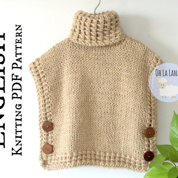 The Bariloche Easy Vest Pullover KNITTING PATTERN, Knit Poncho Pattern, Easy Pullover Knitting Pattern, Instant Download, PDF ohlalana