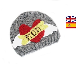 Rocker hat Knitting Pattern for babies and toddlers - ENGLISH and SPANISH - DIY Valentines hat pattern - Love mom hat - Instant download