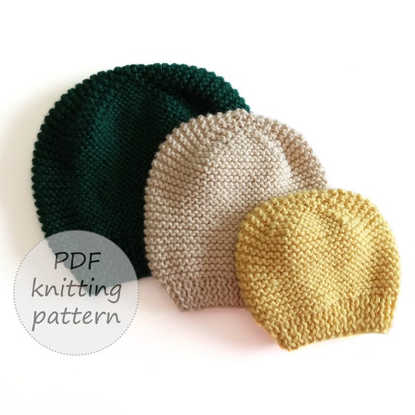 Quick and Easy Hat KNITTING PATTERN for babies, toddlers and children - Garter Stitch Hat - Beginners knitting, Instant download, ohlalana