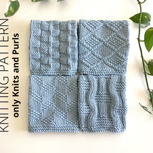 DISHCLOTH SET 7, dishcloth knitting pattern collection, 4 beginner patterns, Knits and purls, Easy knit patterns, Instant download, ohlalana image 1