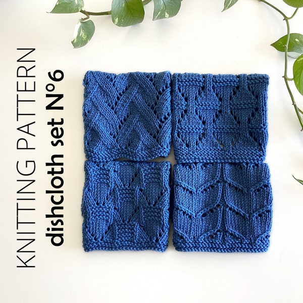 DISHCLOTH SET 6, dishcloth knitting pattern collection, washcloth patterns, blanket blocks knit patterns - Instant download, ohlalana