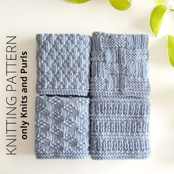 DISHCLOTH SET  2, dishcloth knitting pattern collection, 4 beginner patterns, - Easy knit patterns - Instant download, ohlalana