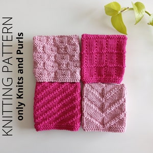 DISHCLOTH SET  3, dishcloth knitting pattern collection, 4 beginner patterns, - Easy knit patterns - Instant download, ohlalana