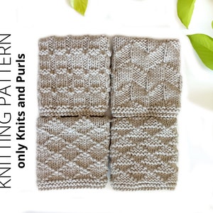 DISHCLOTH SET 1, dishcloth knitting pattern collection, 4 beginner patterns, - Easy knit patterns - Instant download, ohlalana