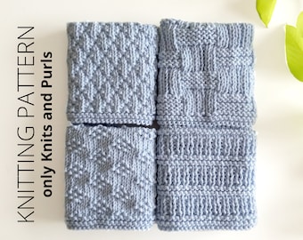 DISHCLOTH SET  2, dishcloth knitting pattern collection, 4 beginner patterns, - Easy knit patterns - Instant download, ohlalana