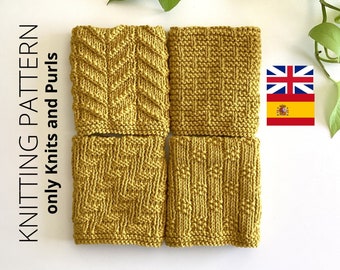 DISHCLOTH SET  9, dishcloth knitting pattern collection, 4 beginner patterns, - Easy knit patterns - Instant download, ohlalana