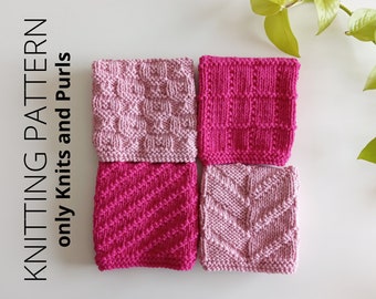 DISHCLOTH SET  3, dishcloth knitting pattern collection, 4 beginner patterns, - Easy knit patterns - Instant download, ohlalana