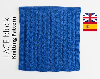 LACE KNITTING PATTERN, lace dishcloth, English and Spanish, lace square knitting, lace block pattern, lace Washcloth, ohlalana