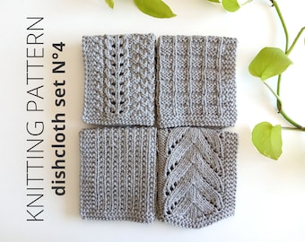 DISHCLOTH SET 4, dishcloth knitting pattern collection, washcloth patterns, blanket blocks knit patterns - Instant download, ohlalana