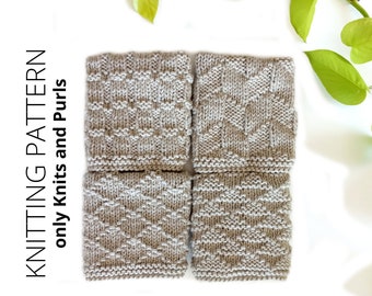 DISHCLOTH SET 1, dishcloth knitting pattern collection, 4 beginner patterns, - Easy knit patterns - Instant download, ohlalana