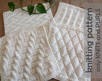 DISHCLOTH SET 5, dishcloth knitting pattern collection, 4 beginner patterns, - Easy knit patterns - Instant download, ohlalana