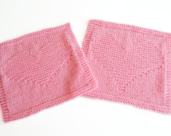 VALENTINES Dishcloth Beginner Knitting PATTERN, HEARTS knitting pattern, 2 heart sizes, Valentines day, Knit and Purl, ohlalana
