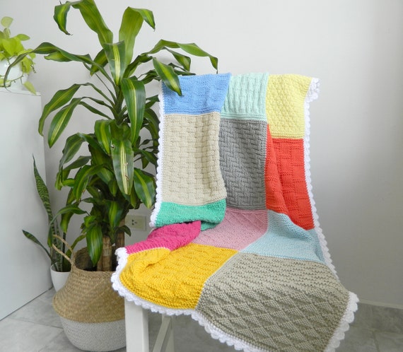 Beginner Sampler Blanket Knitting Pattern Beginner Knit Blanket Pdf Easy Knit Baby Blanket Pattern English Instant Download