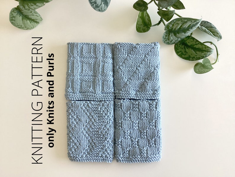 DISHCLOTH SET 8, dishcloth knitting pattern collection, 4 beginner patterns, quick easy knit patterns Instant download, ohlalana image 1