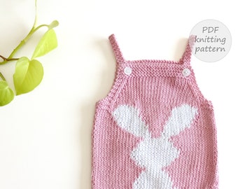 BUNNY Baby Romper knitting pattern, Baby Onesie Knitting Pattern, rabbit baby romper, Knit Baby Sunsuit Pattern, Instant Download, ohlalana