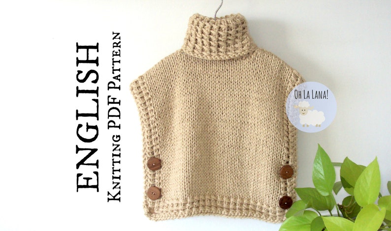 The Bariloche Easy Vest Pullover KNITTING PATTERN, Knit Poncho Pattern, Easy Pullover Knitting Pattern, Instant Download, PDF ohlalana image 1