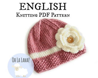 Girl hat Knitting PATTERN for babies and toddlers - ENGLISH - DIY Flower hat pattern - Beanie with flower pattern - Instant download