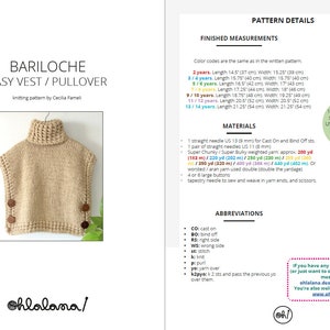 The Bariloche Easy Vest Pullover KNITTING PATTERN, Knit Poncho Pattern, Easy Pullover Knitting Pattern, Instant Download, PDF ohlalana image 2