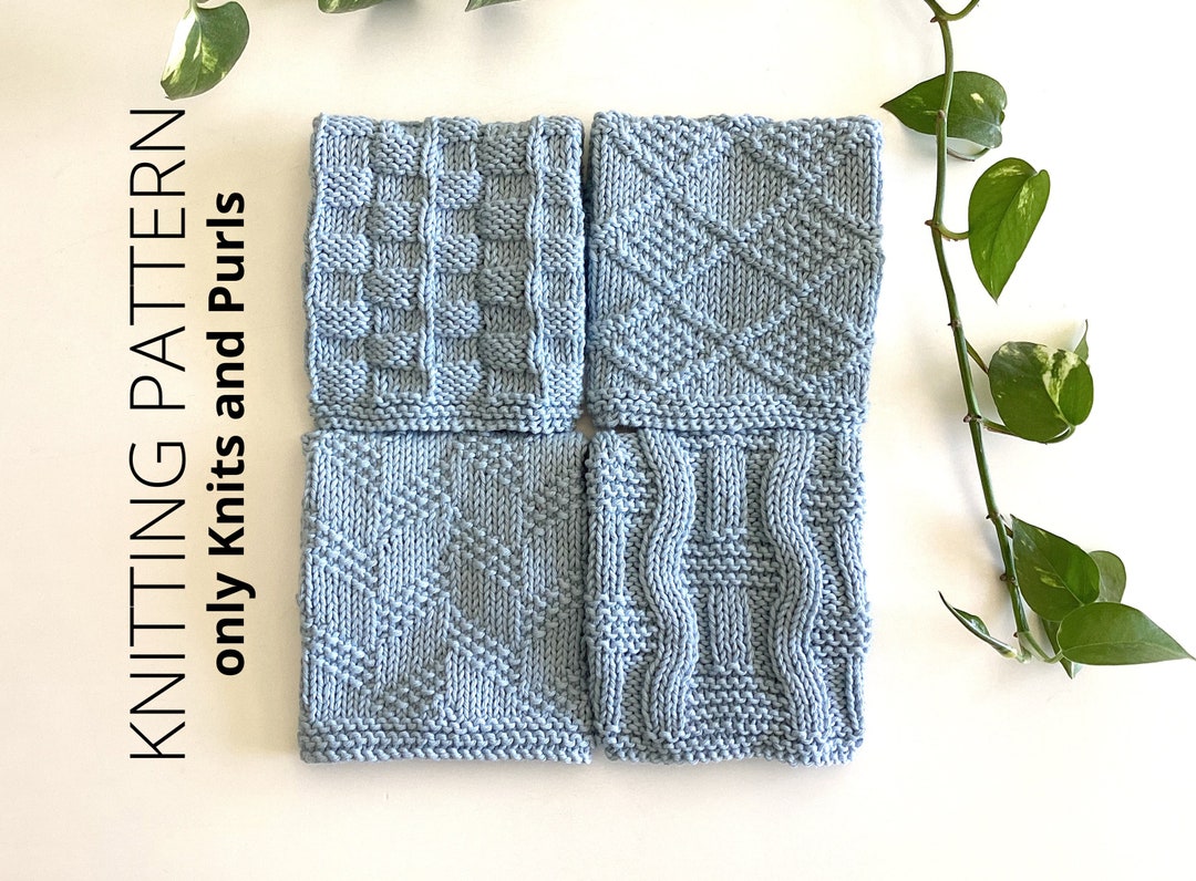 DISHCLOTH SET 7, Dishcloth Knitting Pattern Collection, 4 Beginner ...
