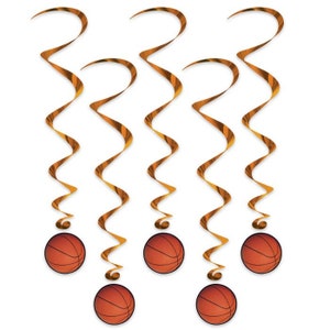 Basketball Party Hanging Decorations/Basketball Party Hanging Cutouts/Basketball Party Hanging Whirls 5 Count Pack