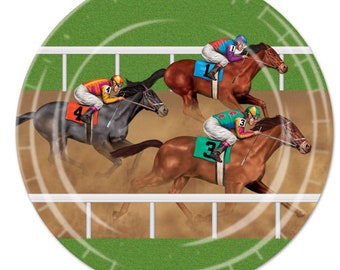 Derby Party Plates/Horse Racing Event Party Plates/Jockey on Horse Plates 9 inch