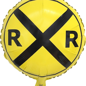 Railroad Crossing Mylar Balloon/ Train Birthday Party Balloons/ Train Balloon/ Train Birthday Party Decor/ Railroad Train Party/Train Party