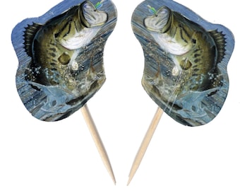 24 st festgåvor till abborrfiske/muffinspinnar till abborrfiske/tårtdekorationer till fisk/abborrfiskefest