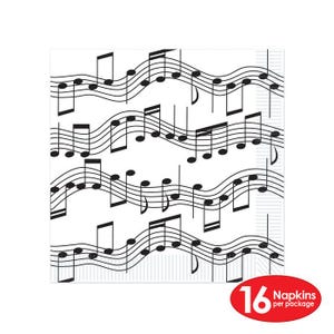 Musical Notes Party Napkins, Rock n Roll, Piano (16 Pack)