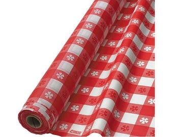 Red Gingham Printed Plastic Tablecovers/Red Gingham Picnic Theme Tablecover Roll/Gingham Themed Party Decor/Red Gingham Plastic Tablecovers