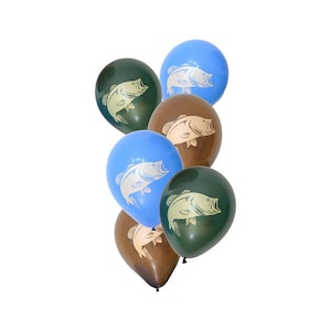 Bass Fish Latex Balloons/ Fishing Party Latex Balloons/ 6 Pack Bass Fishing Latex Balloons