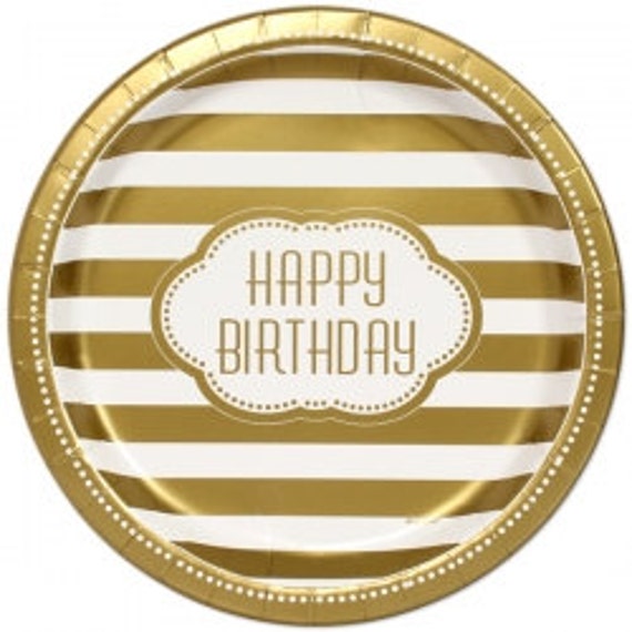 Golden Happy Birthday Dinner Plates/ 8 CT Gold Party Plates/ Etsy