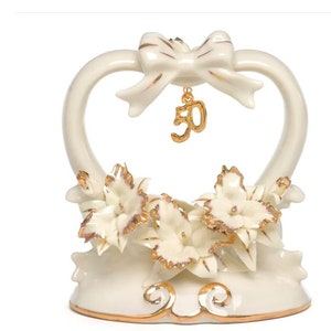 Gold 50th Cake Topper/ 50th Anniversary Cake Topper/ 50th Birthday Cake Topper/ 50 Cake Topper/ 50th Anniversary Hearts Cake Topper