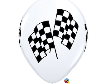Balões com Bandeira Quadriculada - Decoração para Festa de Aniversário com Tema de Carro de Corrida, Conjunto de 5
