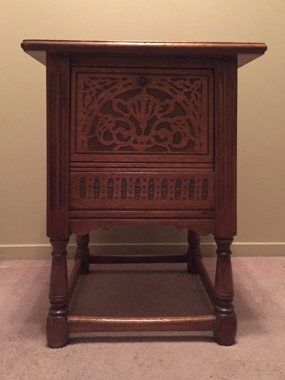Vintage Art Nouveau Style Side Table Open Top Wooden Stand Sawing Carved